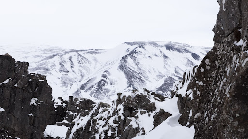 Snowy mountain landscape in Iceland