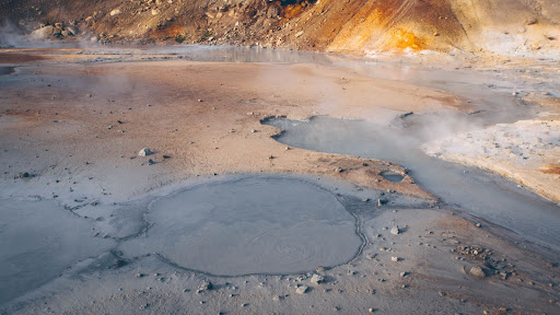 Hot springs giving a moon-like appearance in Iceland