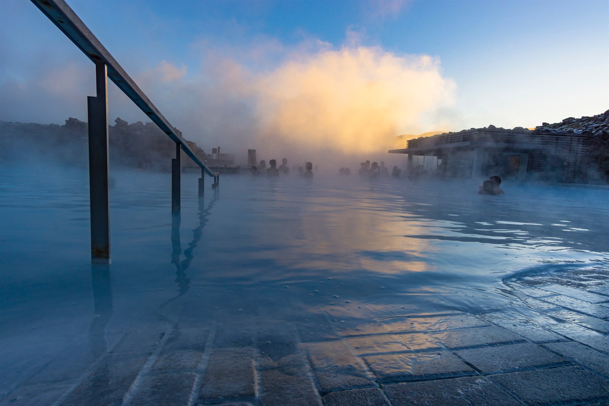 Steamy pool of Blue Lagoon spa in Iceland near Reykjavik.