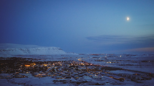 Hveragerði at dusk in Iceland.